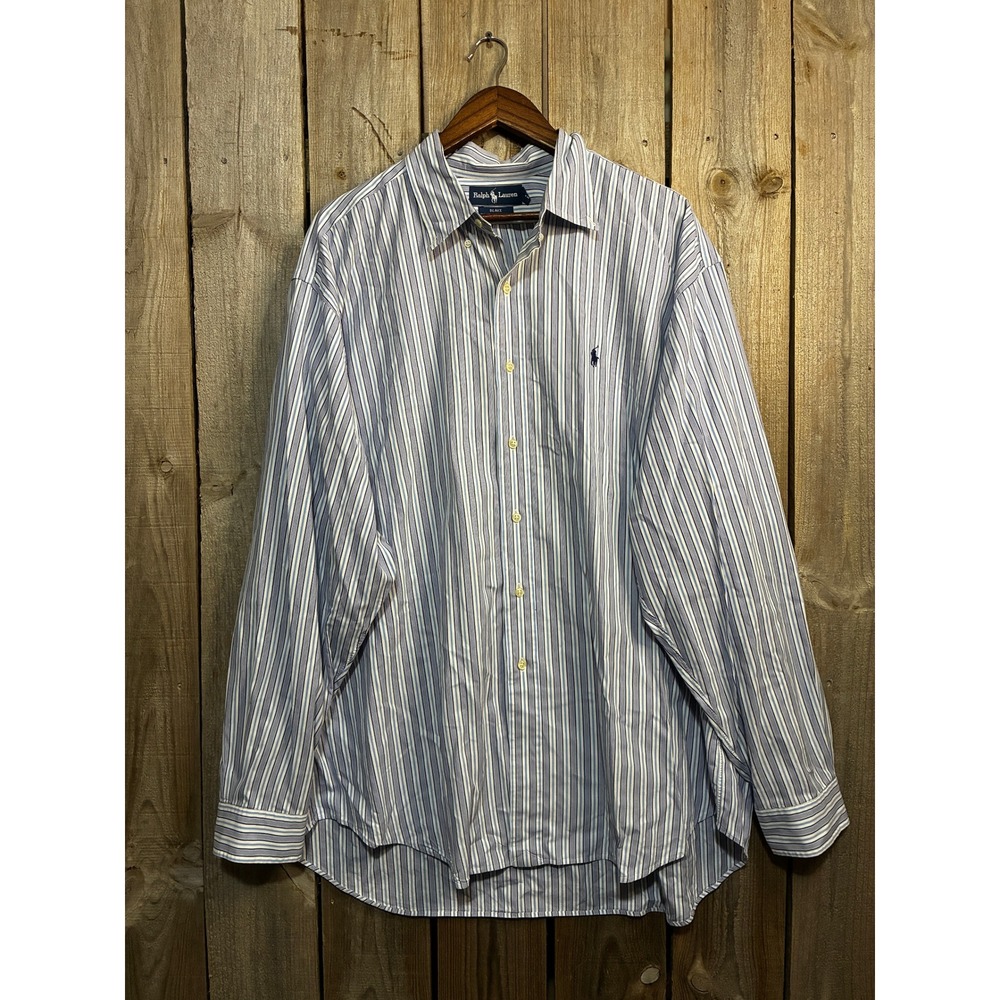 Ralph Lauren Blake Shirt Mens XXL Blue White Striped Two-Ply Cotton Button Down